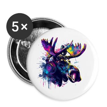 Moose Moose Moose Head with Headphones - Buttons large 2.2''/56 mm (5-pack) - white - Front