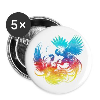 Coq, tup, combat, animal, isolé, coloré, poulet - Lot de 5 grands badges (56 mm) - blanc - Devant