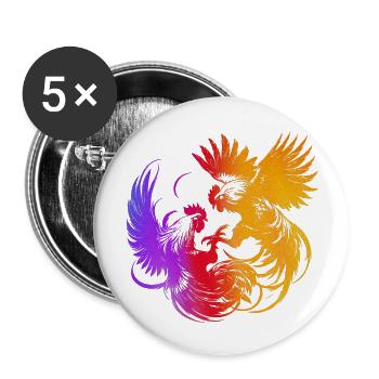 Coq, tup, combat, animal, isolé, coloré, poulet - Lot de 5 grands badges (56 mm) - blanc - Devant