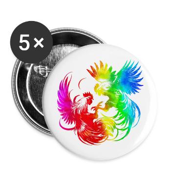 Hahn tup Kampf Tier isoliert buntes Huhn - Buttons groß 56 mm (5er Pack) - Weiß - Vorne