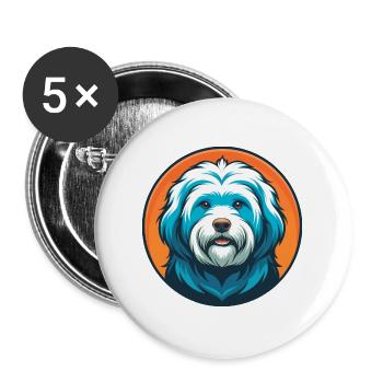 Havaneser Hund Niedliches Kawaii Cartoon Tier Haustier Logo - Buttons groß 56 mm (5er Pack) - Weiß - Vorne