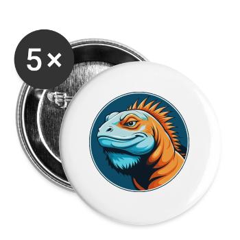 Iguana Cute Kawaii Cartoon Clipart Animal Pet Logo - Buttons large 2.2''/56 mm (5-pack) - white - Front