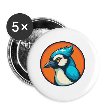 Jay Bird Niedliches Kawaii Cartoon Tier Haustier Logo - Buttons groß 56 mm (5er Pack) - Weiß - Vorne