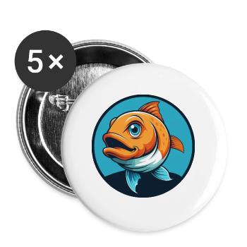 Poisson mignon Kawaii dessin animé Clipart Animal Animal Pet Logo - Lot de 5 grands badges (56 mm) - blanc - Devant