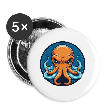 pieuvre mignonne drôle kawaii dessin animé animal de compagnie logo - Lot de 5 grands badges (56 mm) - blanc - Devant