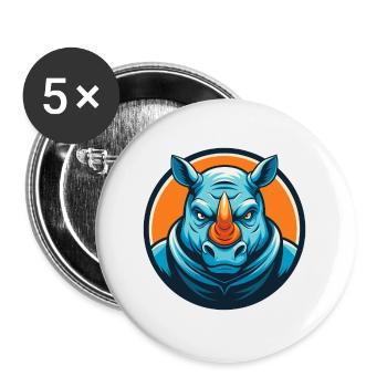 Rhino Niedlich Kawaii Cartoon Clipart Tier Haustier Logo - Buttons groß 56 mm (5er Pack) - Weiß - Vorne