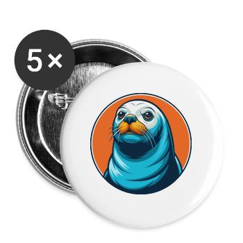 Siegel Niedliche Kawaii Cartoon Clipart Tier Haustier Logo - Buttons groß 56 mm (5er Pack) - Weiß - Vorne