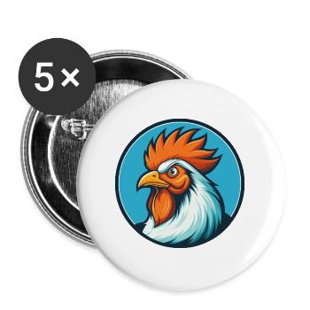 Hahn Niedlich Lustig Kawaii Cartoon Tier Haustier Logo - Buttons groß 56 mm (5er Pack) - Weiß - Vorne