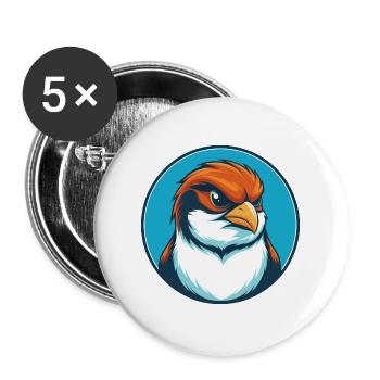 Sparrow Cute Funny Kawaii Cartoon Animal Pet Logo - Buttons large 2.2''/56 mm (5-pack) - white - Front