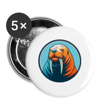 Walrus Cute Kawaii Cartoon Clipart Animal Pet Logo - Buttons large 2.2''/56 mm (5-pack) - white - Front