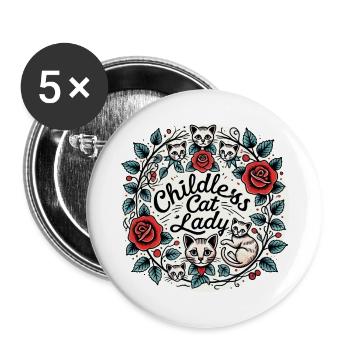 Dame chat sans enfant - Lot de 5 grands badges (56 mm) - blanc - Devant