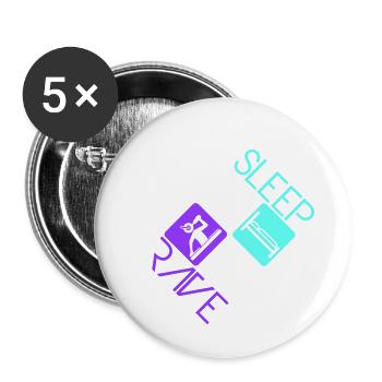Eat Sleep Rave Repeat Essen Schlafen Raven Spruch - Buttons groß 56 mm (5er Pack) - Weiß - Vorne