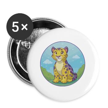 Amur Leopard Cute Kawaii Cartoon Clipart Animal - Buttons large 2.2''/56 mm (5-pack) - white - Front