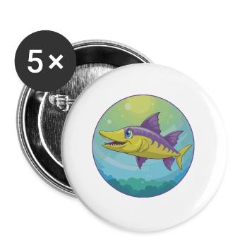 Barracuda mignon Kawaii dessin animé Clipart Animal de compagnie - Lot de 5 grands badges (56 mm) - blanc - Devant