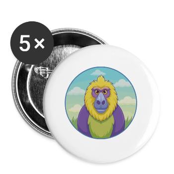 Baboon Cute Kawaii Cartoon Clipart Animal Pet - Buttons large 2.2''/56 mm (5-pack) - white - Front