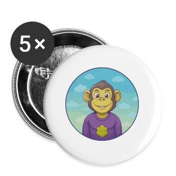 Monkey Cute Kawaii Cartoon Clipart Animal Pet - Buttons large 2.2''/56 mm (5-pack) - white - Front