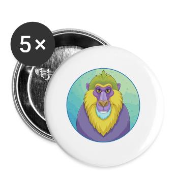 Mandrill Cute Kawaii Cartoon Clipart Animal Pet - Buttons large 2.2''/56 mm (5-pack) - white - Front