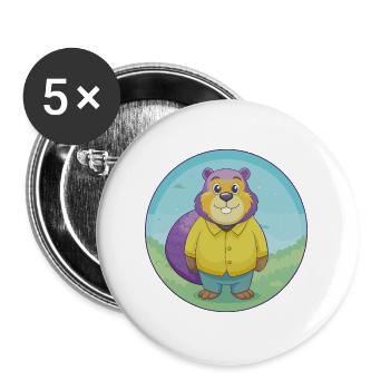 Biber Niedlich Kawaii Cartoon Clipart Tier Haustier - Buttons groß 56 mm (5er Pack) - Weiß - Vorne
