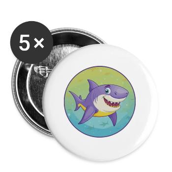 Hai Niedlich Kawaii Cartoon Clipart Tier Haustier - Buttons groß 56 mm (5er Pack) - Weiß - Vorne