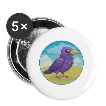 Krähe Niedlich Kawaii Cartoon Clipart Tier Haustier - Buttons groß 56 mm (5er Pack) - Weiß - Vorne