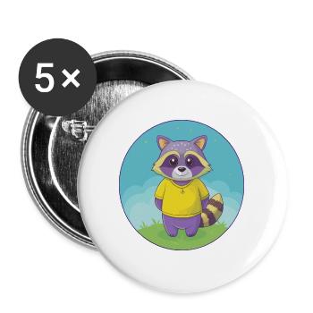 Raccoon Cute Kawaii Cartoon Clipart Animal Pet - Buttons large 2.2''/56 mm (5-pack) - white - Front