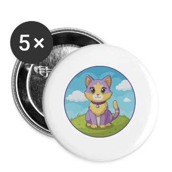 Katze Niedlich Kawaii Cartoon Clipart Tier Haustier - Buttons groß 56 mm (5er Pack) - Weiß - Vorne