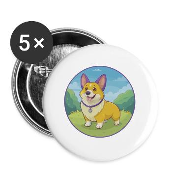 Corgi Dog Cute Kawaii Cartoon Clipart Animal Pet - Buttons large 2.2''/56 mm (5-pack) - white - Front