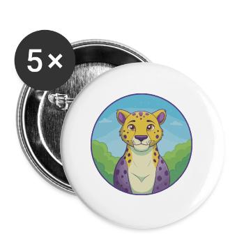 guépard mignon kawaii dessin animé clipart animal de compagnie - Lot de 5 grands badges (56 mm) - blanc - Devant