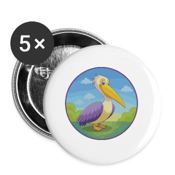 Pélican mignon Kawaii dessin animé Clipart Animal de compagnie - Lot de 5 grands badges (56 mm) - blanc - Devant