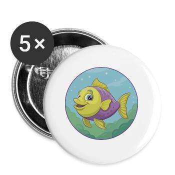 Fish Cute Kawaii Cartoon Clipart Animal Pet - Buttons large 2.2''/56 mm (5-pack) - white - Front
