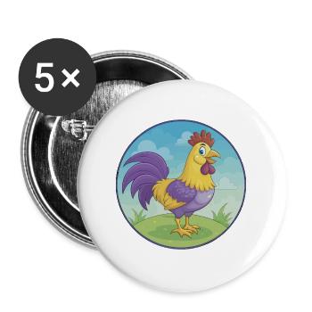 Hahn Niedlich Kawaii Cartoon Clipart Tier Haustier - Buttons groß 56 mm (5er Pack) - Weiß - Vorne