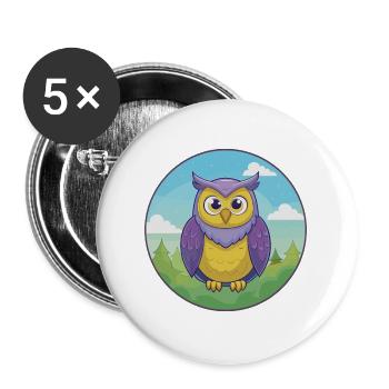 Owl Cute Kawaii Cartoon Clipart Animal Pet - Buttons large 2.2''/56 mm (5-pack) - white - Front