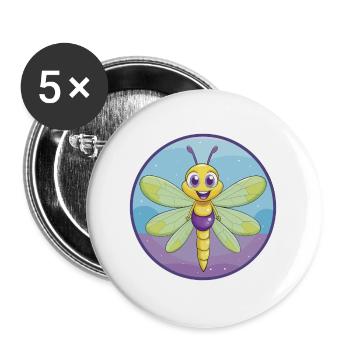 Libelle Niedliche Kawaii Cartoon Clipart Tier Haustier - Buttons groß 56 mm (5er Pack) - Weiß - Vorne
