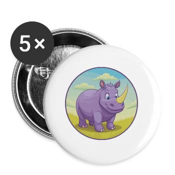 rhinocéros mignon kawaii dessin animé clipart animal de compagnie - Lot de 5 grands badges (56 mm) - blanc - Devant