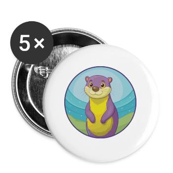 loutre mignon kawaii dessin animé clipart animal de compagnie - Lot de 5 grands badges (56 mm) - blanc - Devant
