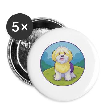 Havaneser Hund Niedlich Kawaii Cartoon Clipart Tier - Buttons groß 56 mm (5er Pack) - Weiß - Vorne