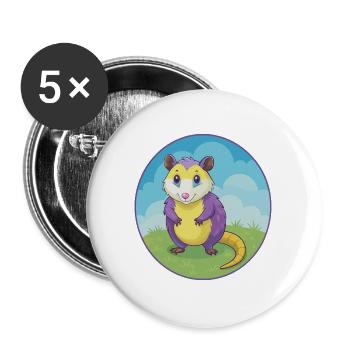 Opossum mignon Kawaii dessin animé Clipart Animal de compagnie - Lot de 5 grands badges (56 mm) - blanc - Devant