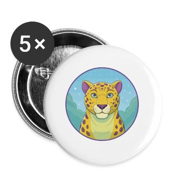 Jaguar Cute Kawaii Cartoon Clipart Animal Pet - Buttons large 2.2''/56 mm (5-pack) - white - Front