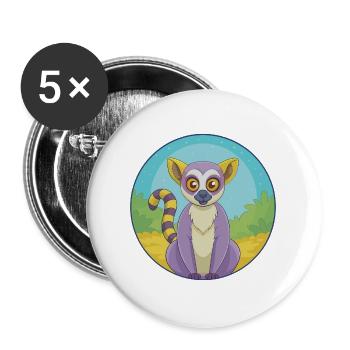 Lemur Cute Kawaii Cartoon Clipart Animal Pet - Buttons large 2.2''/56 mm (5-pack) - white - Front
