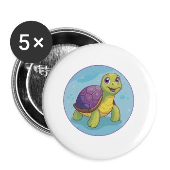 Turtle Cute Kawaii Cartoon Clipart Animal Pet - Buttons large 2.2''/56 mm (5-pack) - white - Front