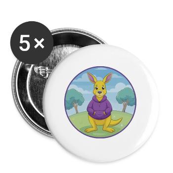 Kangaroo Cute Kawaii Cartoon Clipart Animal Pet - Buttons large 2.2''/56 mm (5-pack) - white - Front