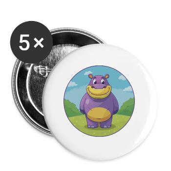 Hippo Cute Kawaii Cartoon Clipart Animal Pet - Buttons large 2.2''/56 mm (5-pack) - white - Front