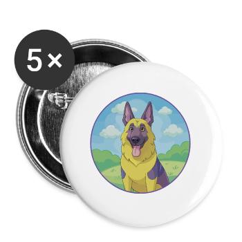 German Shepherd Dog Cute Kawaii Cartoon Animal Pet - Buttons large 2.2''/56 mm (5-pack) - white - Front