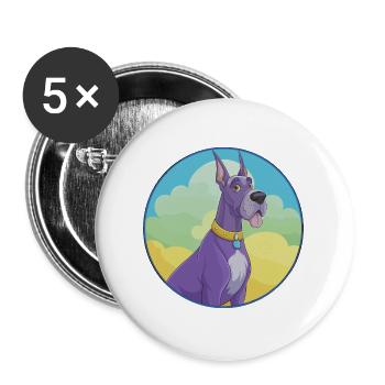 Deutsche Dogge Hund Niedlich Kawaii Cartoon Clipart Tier - Buttons groß 56 mm (5er Pack) - Weiß - Vorne