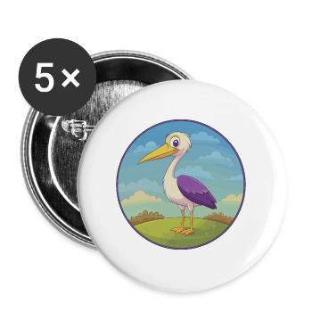 Storch Niedlich Kawaii Cartoon Clipart Tier Haustier - Buttons groß 56 mm (5er Pack) - Weiß - Vorne