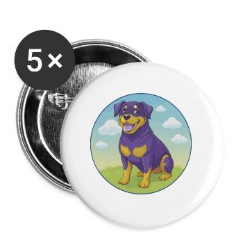 Rottweiler chien mignon Kawaii dessin animé Clipart Animal - Lot de 5 grands badges (56 mm) - blanc - Devant