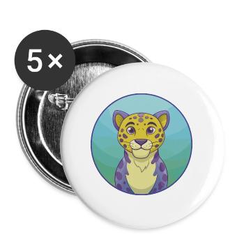 Léopard Mignon Kawaii Dessin animé Clipart Animal Animal de compagnie - Lot de 5 grands badges (56 mm) - blanc - Devant