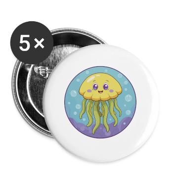 Méduse mignon Kawaii dessin animé Clipart Animal de compagnie - Lot de 5 grands badges (56 mm) - blanc - Devant