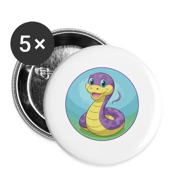 Serpent Mignon Kawaii Dessin animé Clipart Animal Animal de compagnie - Lot de 5 grands badges (56 mm) - blanc - Devant