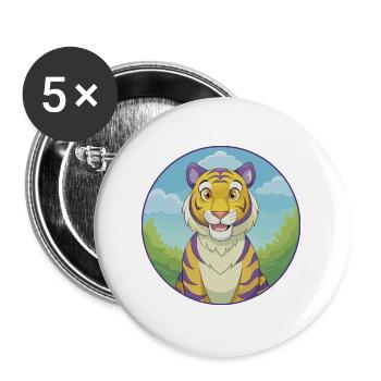 tigre mignon kawaii dessin animé clipart animal de compagnie - Lot de 5 grands badges (56 mm) - blanc - Devant
